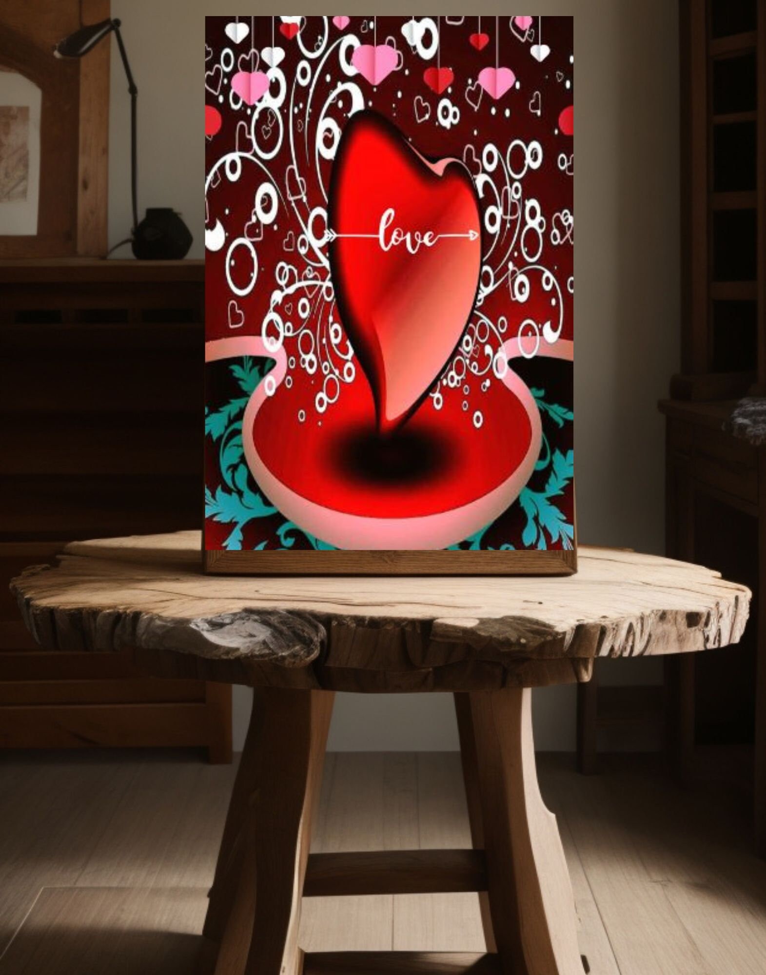 Bleeding Love Heart Wall Art, Valentine Day Printable Artwork, Kiss Art
