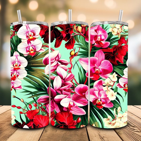 3D Seamless Purple Orchids Printable 20 oz Skinny Sublimation Tumbler Wrap, Digital Design, Flowers, Love, Beauty, Purity