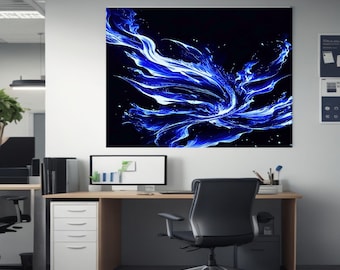 Wall Art Canvas Blue Flames Abstract Artwork Design Vibrant Elegance Modern Decor Style