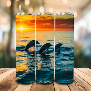 16 oz Mug Sunshine with Dolphins Stainless Steel Thermal Tumbler, Nature Lover