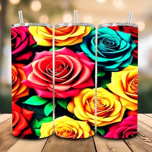 Kleurrijke rozen 16 oz thermische sublimatiebeker, bloemen, liefde, schoonheid, zuiverheid