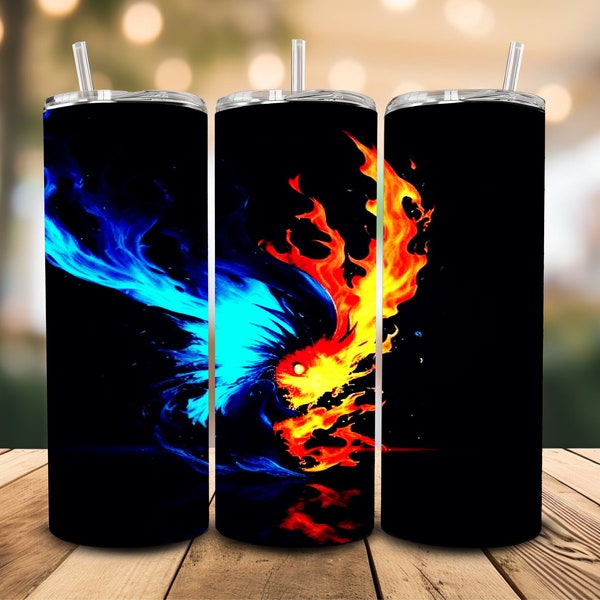 Phoenix Bird Rising from the Ashes Printable 20 oz Skinny Sublimation Tumbler Wrap, Digital Design