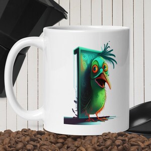 Taza brillante divertida del loro verde blanco