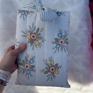 Floral Handmade Quilted Book Bible Cover | Book Sleeve | Bible Sleeve | Bible Cover | Lightweight Cotton Book Bag with Bow | Tablet Sleeve
