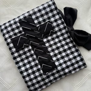 Handmade Quilted Book Bible Cover | Black Quilted Sleeve | Bible Sleeve | Bible Cover | Lightweight Cotton Book Bag with Bow | Tablet Case