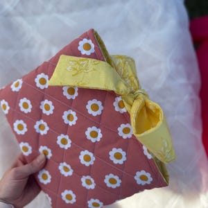 Handmade Quilted Book Bible Cover | Book Sleeve | Bible Sleeve | Bible Cover | Lightweight Cotton Book Bag with Bow