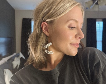 Handmade Clay White Floral Earrings with Gold jewelry hardware!