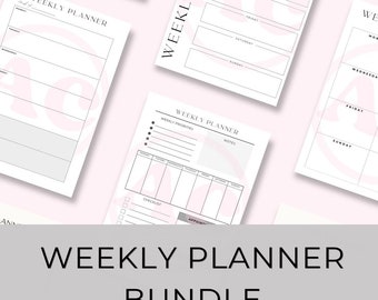 Printable Weekly Planner Bundle Four Different Styles Monday/Sunday Start Planner Page For Productivity Planner A4 A5 US Letter