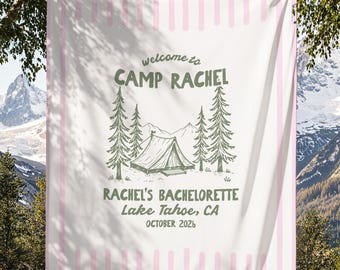 Camp Bachelorette Banner Custom Bachelorette Tapestry Camp Bach Decor Last Trail Before The Veil Mountain Views Cabin Crew Custom Bach Sign