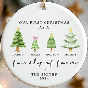 Family of Four Christmas Ornament, First Christmas Ornament, Family of 4, Custom Family Ornament, Personalized Family Keepsake, Family of 3