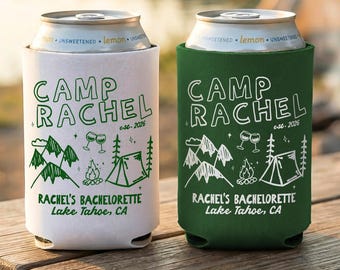Camp Bachelorette Can Coolers, Custom Camp Bachelorette Decor, Bachelorette Party Can Sleeve, Personalized Party Favors, Girls Weekend
