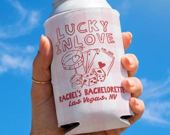 Lucky In Love Bachelorette Can Coolers, Custom Las Vegas Can Sleeve, Casino Bach, Feeling Lucky, Bridal Party Gift, Bach Party Decor