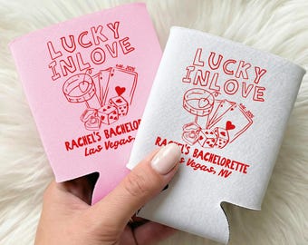 Lucky In Love Bachelorette Can Coolers, Custom Las Vegas Can Sleeve, Casino Bach, Feeling Lucky, Bridal Party Gift, Bach Party Decor
