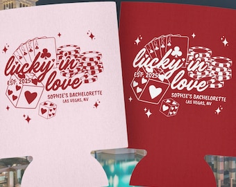 Custom Lucky In Love Can Coolers, Custom Las Vegas Bachelorette, Las Vegas Beer Hugger, Feeling Lucky Bachelorette Party, Bach Party Decor