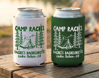 Camp Bachelorette Can Coolers, Custom Camp Bachelorette Decor, Bachelorette Party Can Sleeve, Personalized Party Favors, Girls Weekend