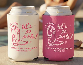 Let's Go Girls Custom Can Coolers, Cowgirl Bachelorette Can Sleeve, Birthday Party Cozie, Girls Trip, Last Rodeo Party Favor, Western Theme