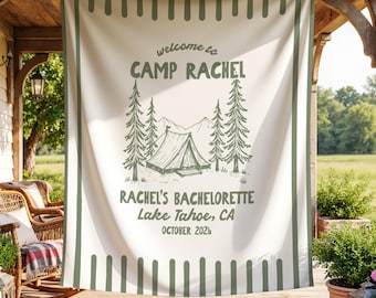 Camp Bachelorette Banner Custom Bachelorette Tapestry Camp Bach Decor Last Trail Before The Veil Mountain Views Cabin Crew Custom Bach Sign