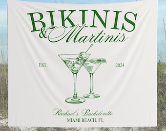 Custom Bikini and Martinis Bachelorette Banner, Coastal Bachelorette Party Decor, Bachelorette Beach Club Party Banner, Custom Tapestry