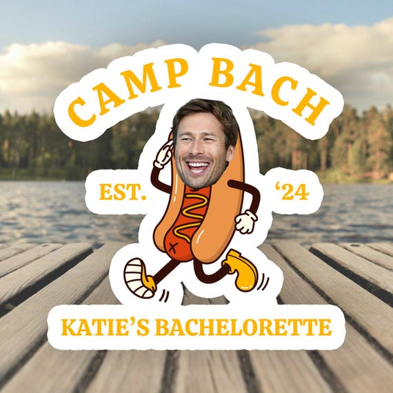 Funny Bachelorette Party Stickers, Camp Bachelorette Party Favors, Camp Bach Decor, Camp Bach Sticker, Hotdog Stickers, Custom Photo Sticker