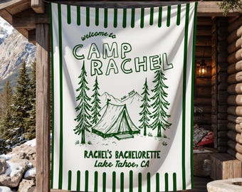 Camp Bachelorette Banner Custom Bachelorette Tapestry Camp Bach Decor Last Trail Before The Veil Mountain Views Cabin Crew Custom Bach Sign