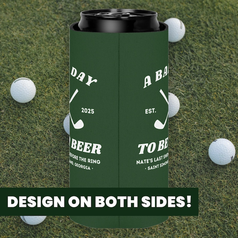 Abrazadera de cerveza personalizada para despedida de soltero, enfriador de latas de golf, recuerdo de despedida de soltero, funda para latas de novios, último golpe antes del ring, mal día para ser cervecero imagen 5