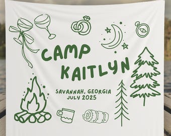 Custom Camp Bachelorette Banner, Personalized Camp Bachelorette Sign, Camp Bachelorette Party Tapestry, Camp Bach Decor, Custom Tapestry