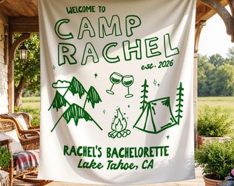 Camp Bachelorette Banner Custom Bachelorette Tapestry Camp Bach Decor Last Trail Before The Veil Mountain Views Cabin Crew Custom Bach Sign