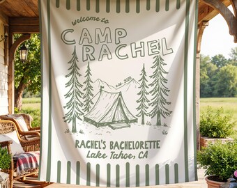 Camp Bachelorette Banner Custom Bachelorette Tapestry Camp Bach Decor Last Trail Before The Veil Mountain Views Cabin Crew Custom Bach Sign