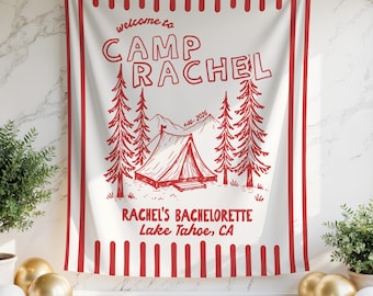 Camp Bachelorette Banner Custom Bachelorette Tapestry Camp Bach Decor Last Trail Before The Veil Mountain Views Cabin Crew Custom Bach Sign