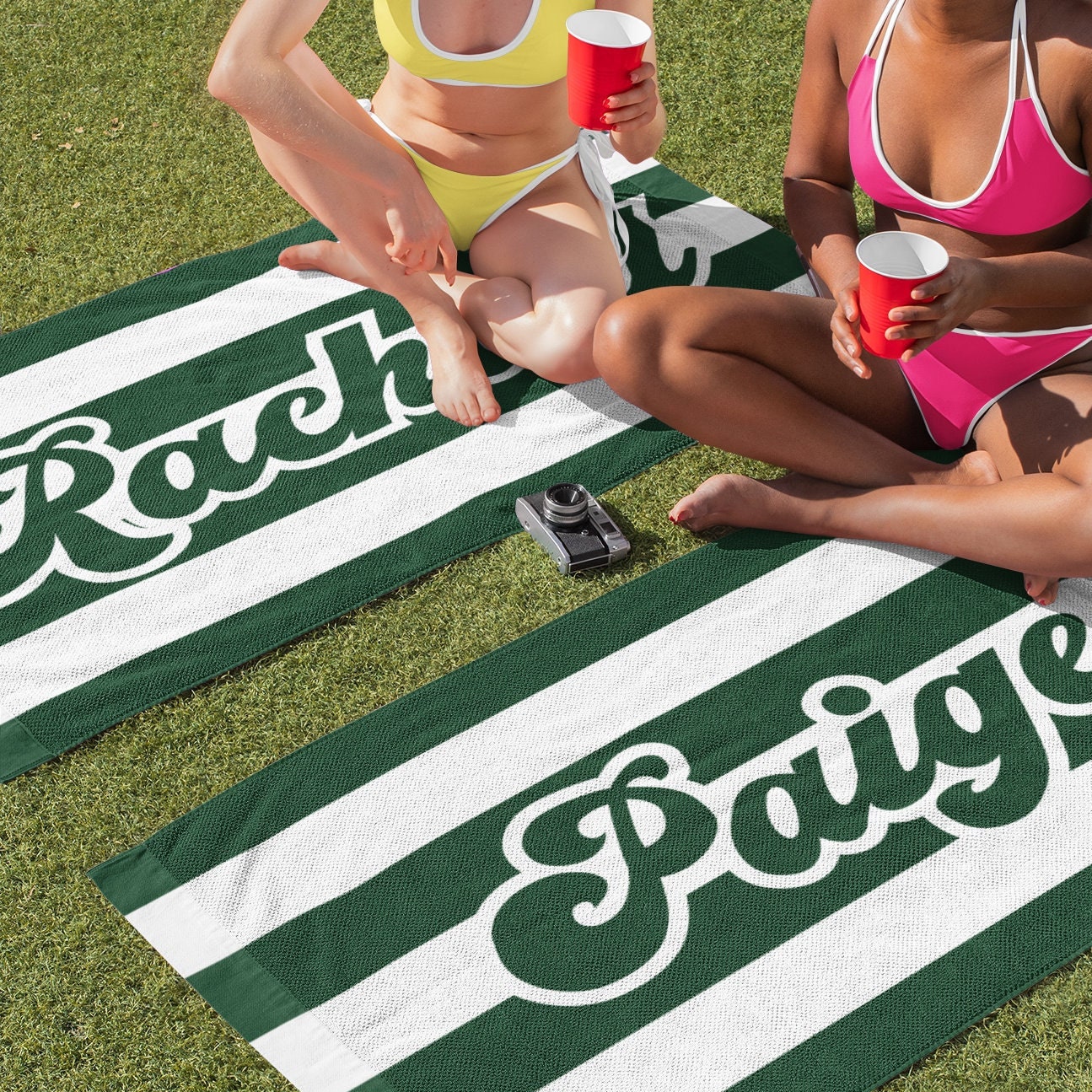 Retro Custom Name Beach Towel, Custom Bachelorette Party Favors, Camp Bachelorette Decor, Beach Bachelorette, Beach Club Bachelorette Gifts