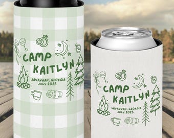 Camp Bachelorette Custom Can Coolers, Camp Bachelorette Decor, Bachelorette Party Beer Huggers, Camp Theme Personalized Party Favors