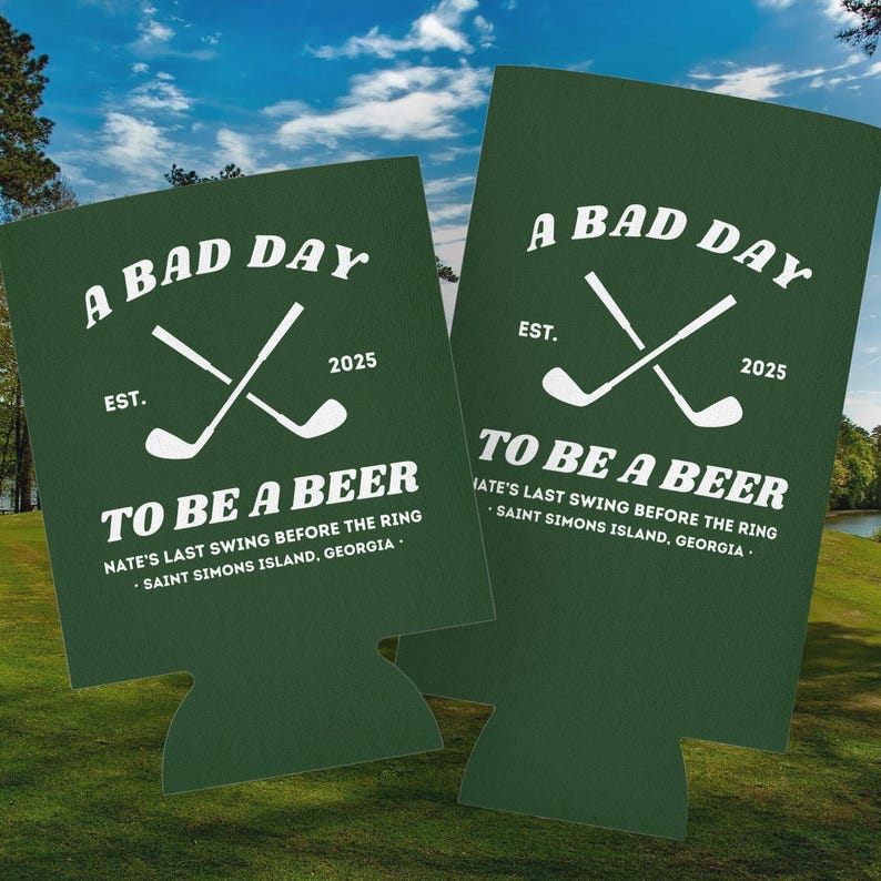Abrazadera de cerveza personalizada para despedida de soltero, enfriador de latas de golf, recuerdo de despedida de soltero, funda para latas de novios, último golpe antes del ring, mal día para ser cervecero imagen 6