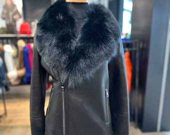Shearling Coat: Genuine Fox Collar, Original Goose Country Women's Sheepskin Jacket