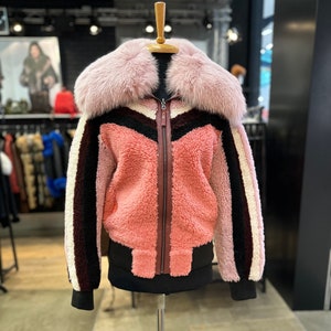 Original Goose Country Women's High Quality Genuine Shearling Coat With Genuine Removable Fox Collar, winter coat, sheep skin jacket, plus