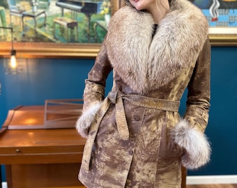 Handmade Cow Fur Jacket with Real Fox Collar - Calf Hair Winter Coat