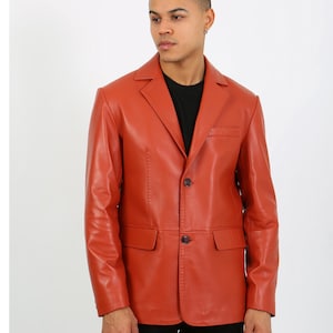 Handmade Men&#39;s Lambskin Leather Blazer, Spring Winter Fall Jacket, perfect gift