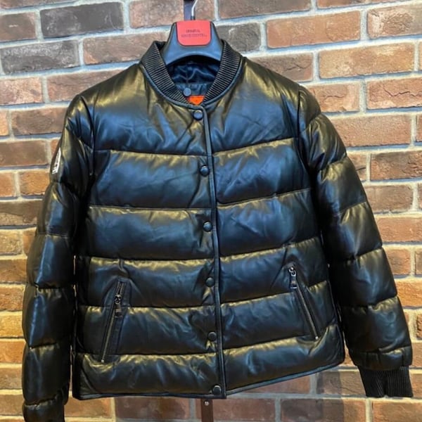 Leather Goose Down Jacket Etsy