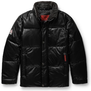 Original Goose Country Veste homme en cuir d'agneau noir avec col en peau de mouton retournée