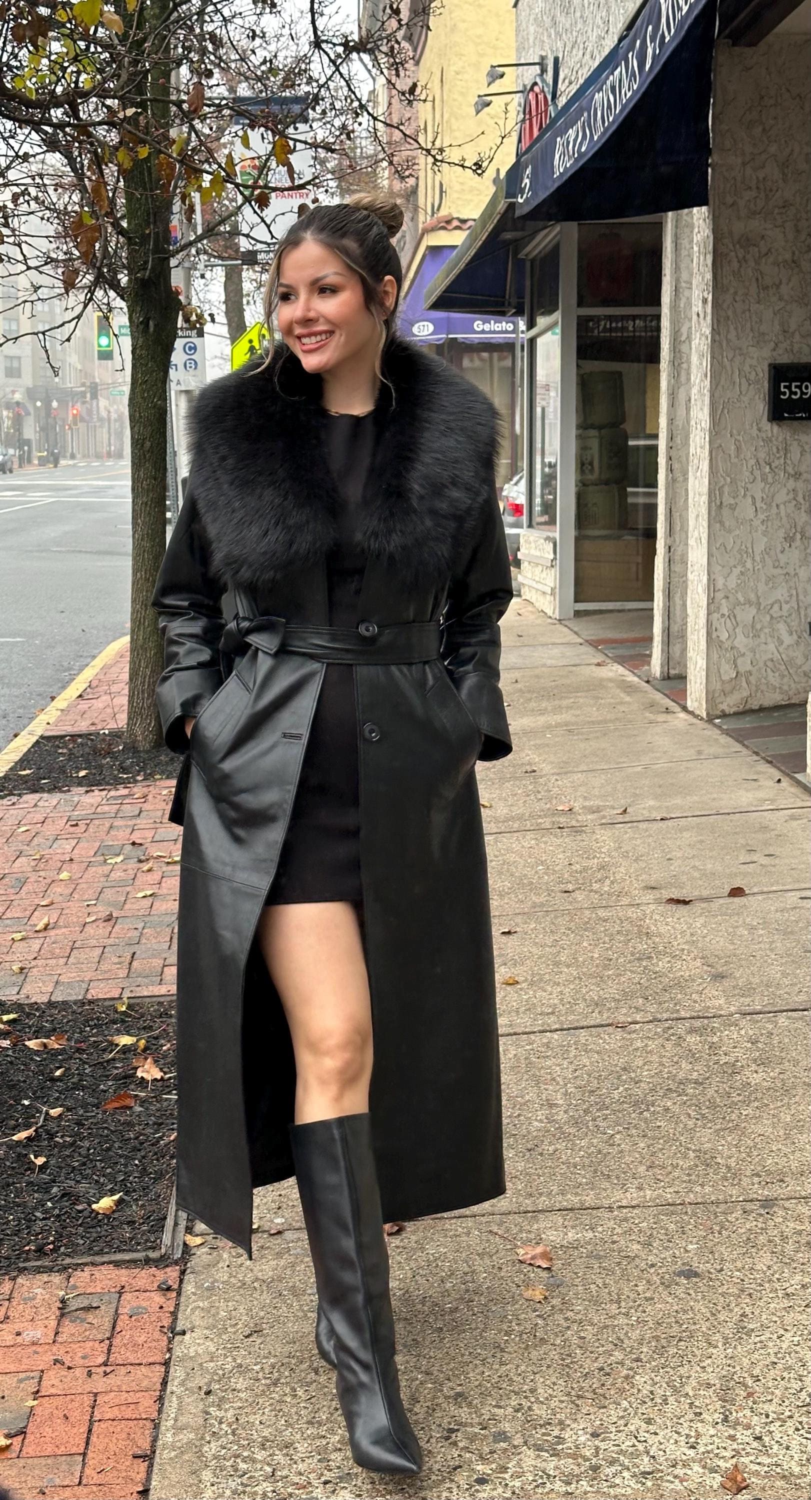 Handmade Women's Lambskin Leather Trench Coat: Toscana Shearling