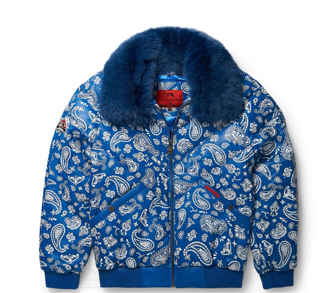 Blue Paisley Pattern Print Men's Bomber Jacket