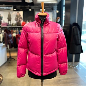 Doudoune en cuir d'agneau fait main pour femmes Original Goose Country - Manteau d'hiver rose bulle