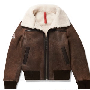 Handmade Original Goose Country Women&#39;s Genuine Sheepskin Shearling Jacket With Genuine Fox Trim Collar, perfect gift