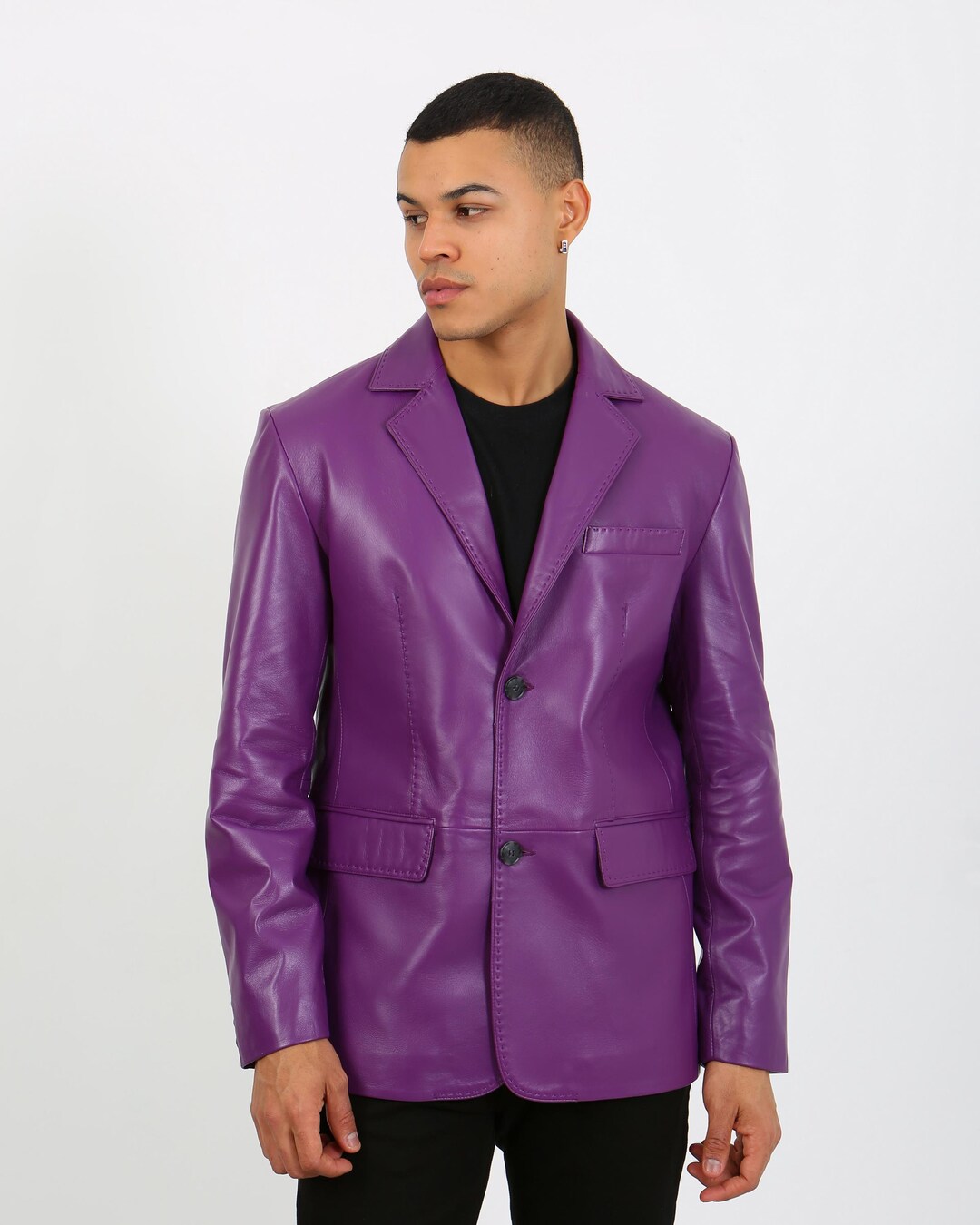 PIERRE BALMAIN レザージャケット パープル F B8848 Handmade Men's Purple Lambskin Leather Blazer: Spring Fall Jacket
