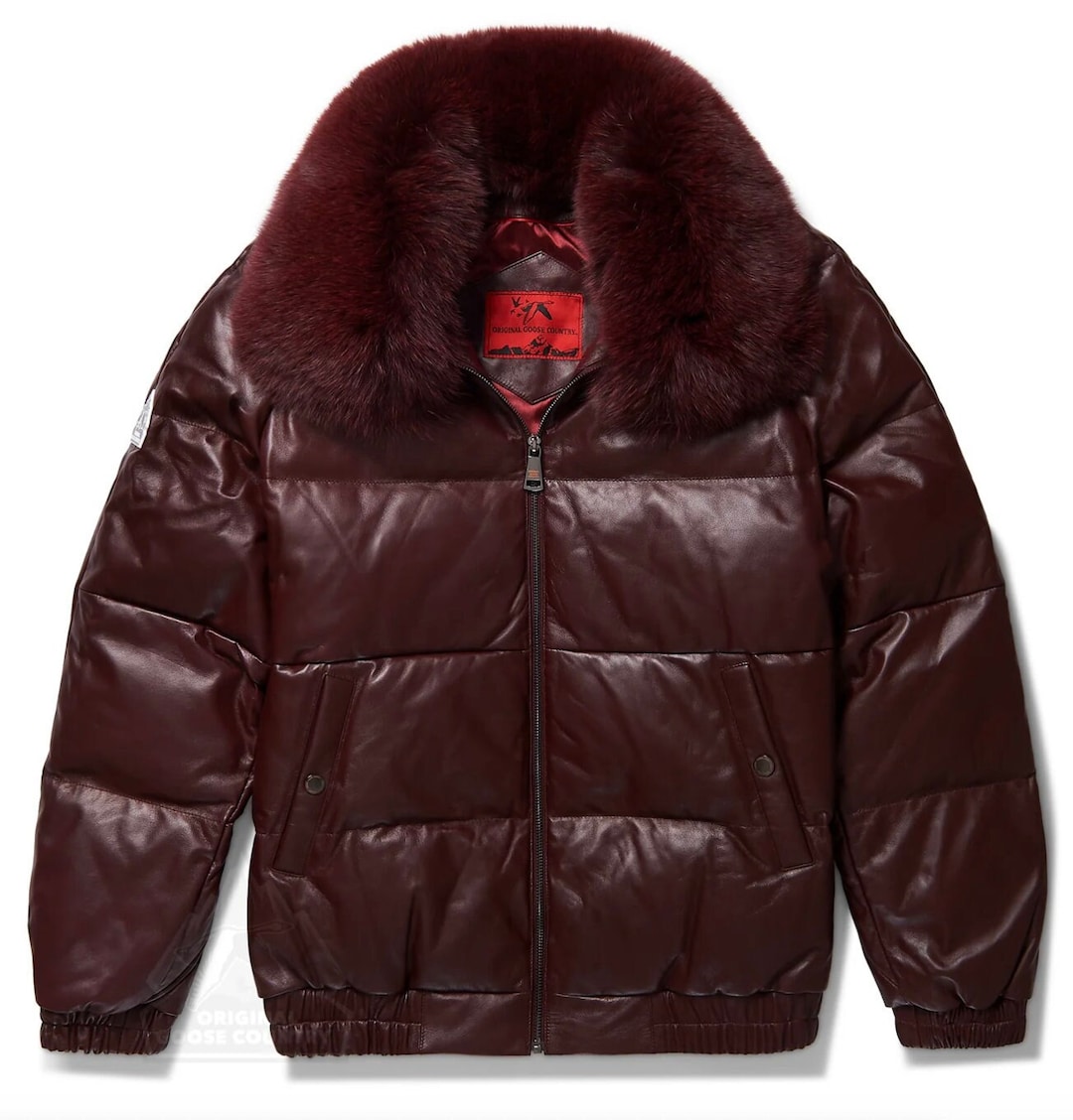 Men's Straight Bubble Lamb Skin Leather & Goose Down Jacket With Real