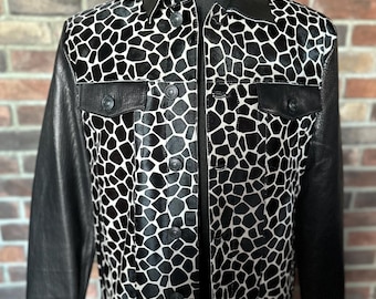 Handmade Men's Cow Fur Leather Jacket: Black & White Pony Hair