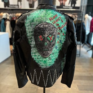 Handmade Men&#39;s Lamb Skin Leather Moto Jacket Hand Painted, perfect gift