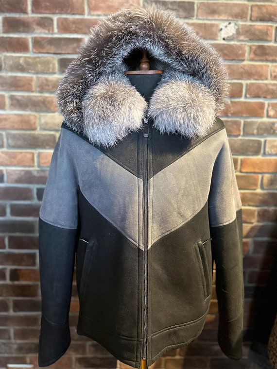 Giacca in montone da uomo: vera pelle di pecora nera e grigia con