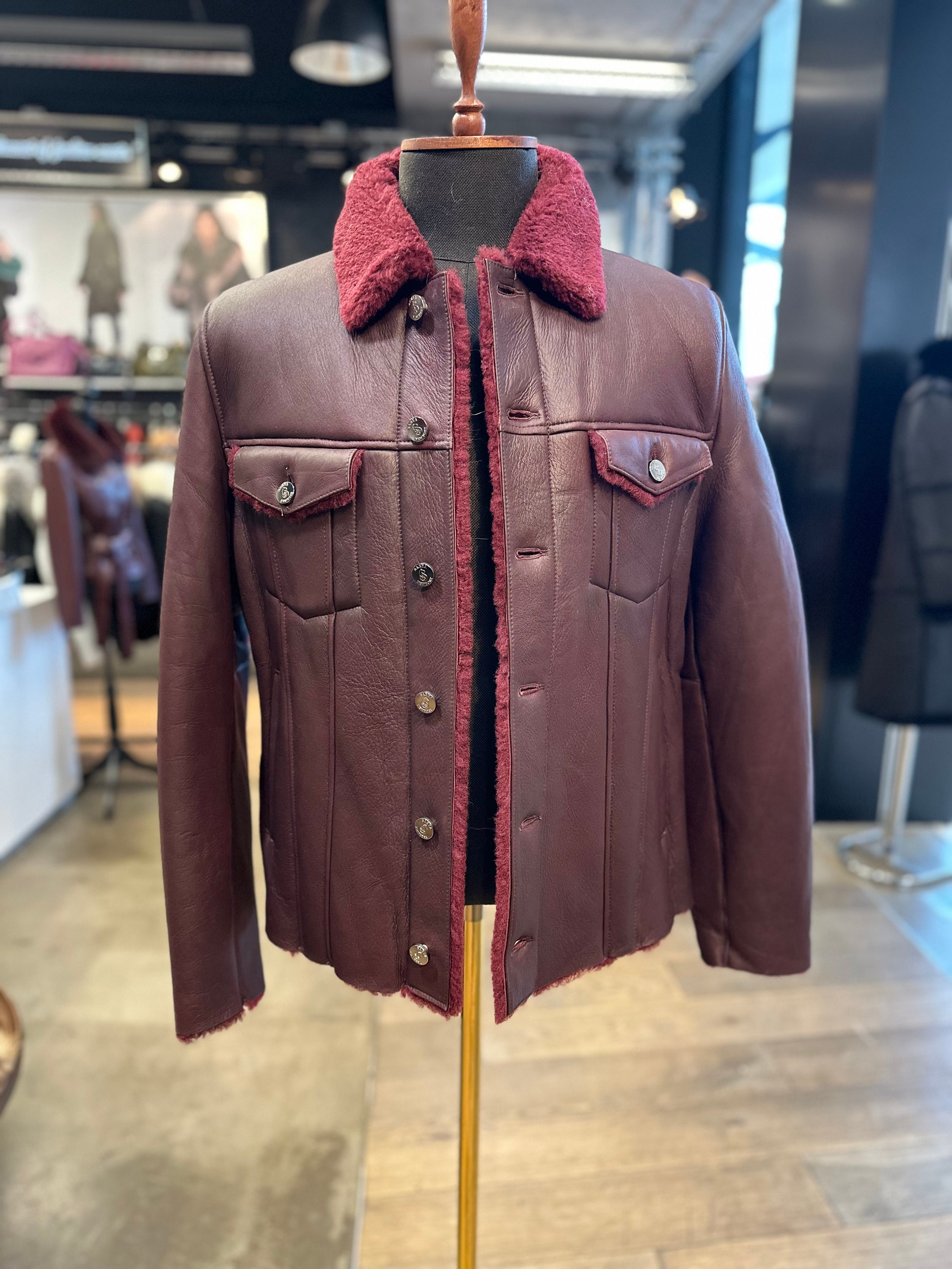 Burgundy Shearling Jacket - Etsy Burgundy Shearling Jacket - Etsy