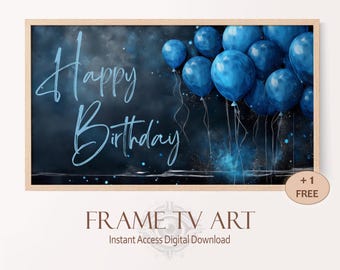 Birthday Frame TV Art Blue Decoration for Boy Birthday Party Blue Balloon Print Download for Festive Wall Art Chic Modern Samsung TV Artwork