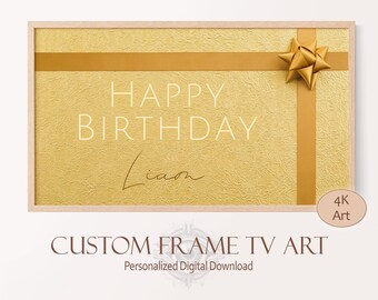 Personalized Gold Birthday Frame TV Art: Custom Happy Birthday Background (PNG Download)